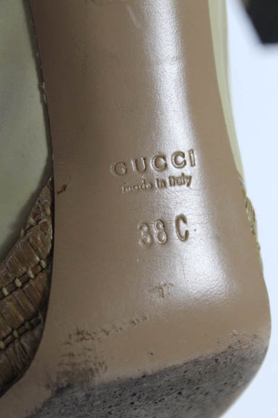 Gucci Ivory Patent Leather Gold Tone Buckle Peep Toe Pumps Heels Size 8 M
