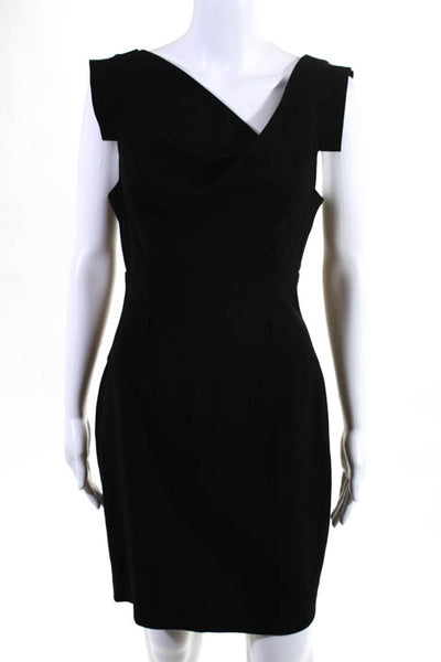 Black Halo Black Zip V Neck Sleeveless Above Knee Sheath Dress Size Small
