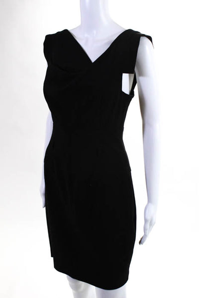 Black Halo Black Zip V Neck Sleeveless Above Knee Sheath Dress Size Small