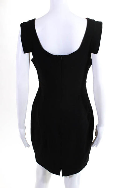 Black Halo Black Zip V Neck Sleeveless Above Knee Sheath Dress Size Small