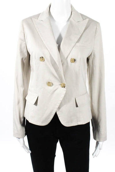 Theory Beige Cotton Peek Lapels Double Breasted Blazer Size 10