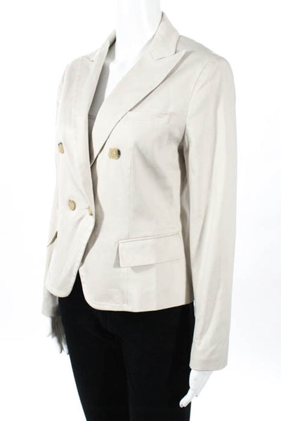 Theory Beige Cotton Peek Lapels Double Breasted Blazer Size 10