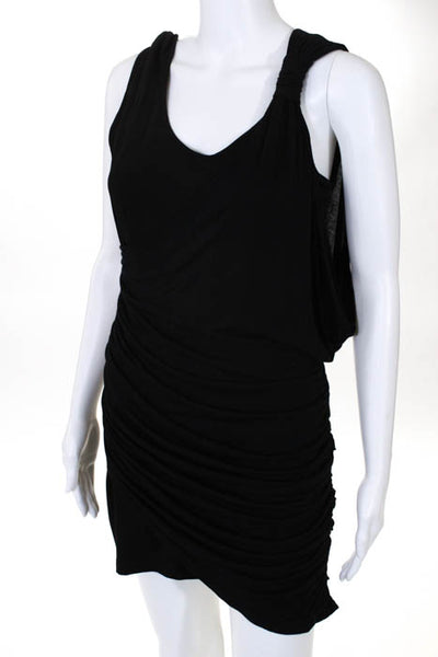 Jamison Black Sleeveless Scoop Neck Drape Front Ruched  Dress Size Small