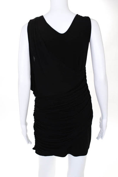 Jamison Black Sleeveless Scoop Neck Drape Front Ruched  Dress Size Small