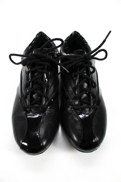 Cole Haan Black Leather Patent Trim Lace Up Dress Sneakers  Size 8