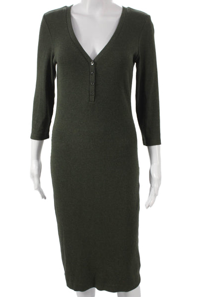 L'Agence Womens Sweater Dress Green Henley 3/4 Sleeve Rayon Size M