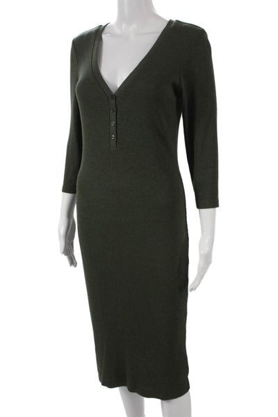 L'Agence Womens Sweater Dress Green Henley 3/4 Sleeve Rayon Size M