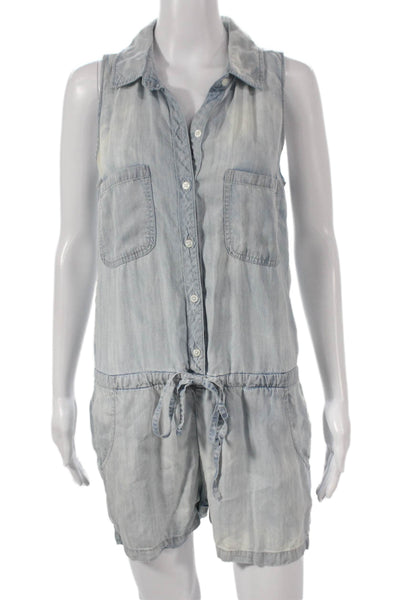 Rails Womens Collared Sleeveless Tencel Romper Blue Button Size S