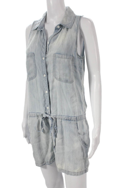 Rails Womens Collared Sleeveless Tencel Romper Blue Button Size S