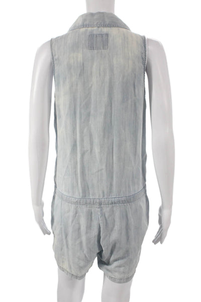 Rails Womens Collared Sleeveless Tencel Romper Blue Button Size S