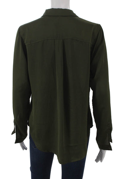 L'Academie Womens Tunic Blouse Green Lace Up Collared Long Sleeve Size S