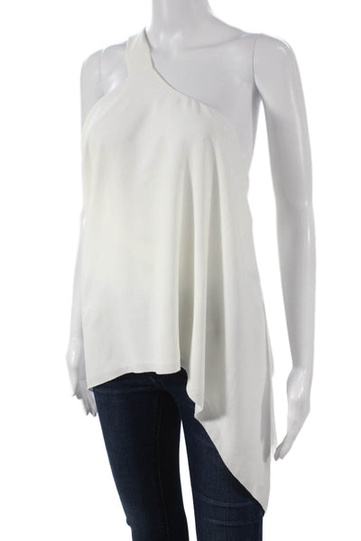 Club Monaco Womens One Shoulder Sleeveless Tunic Blouse White Acetate Size S