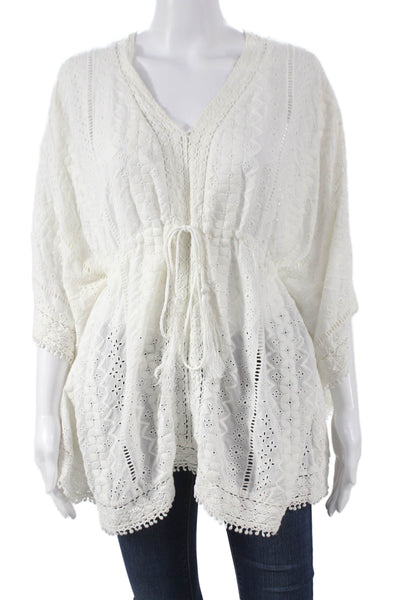 Melissa Odabash Womens Blouse White V Neck Geometric Long Sleeve Size One Size