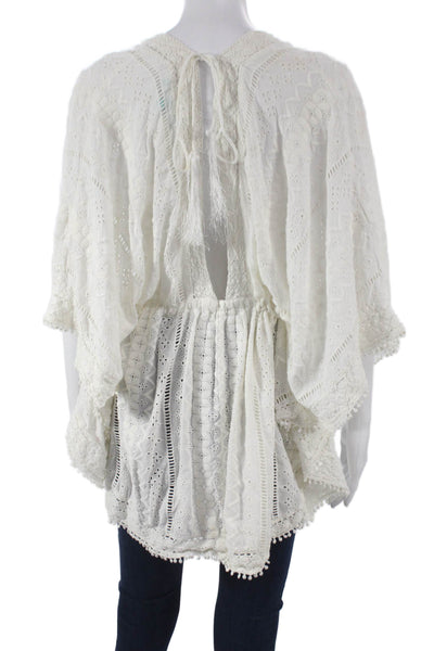 Melissa Odabash Womens Blouse White V Neck Geometric Long Sleeve Size One Size