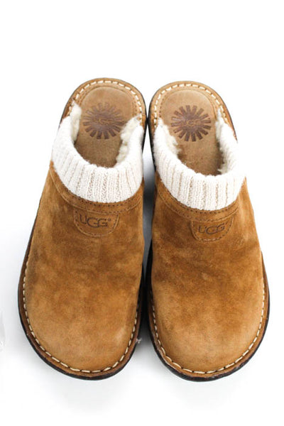 Ugg Ivory Brown Suede Rounded Toe Slide On Closure Women's Wedge Clogs Size 7