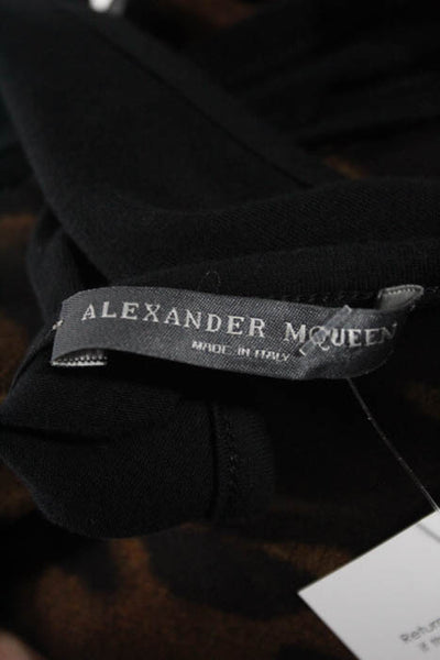 Alexander McQueen Brown Black Silk Leopard Print Sheer Blouse Top Size 42