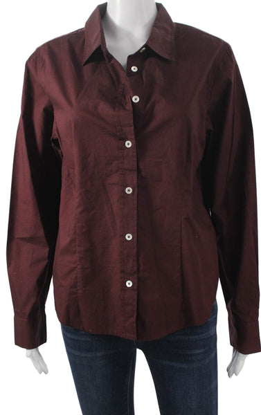 Lilla P Women Collared Button-Up Red Cotton Long Sleeve Size L