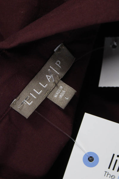 Lilla P Women Collared Button-Up Red Cotton Long Sleeve Size L
