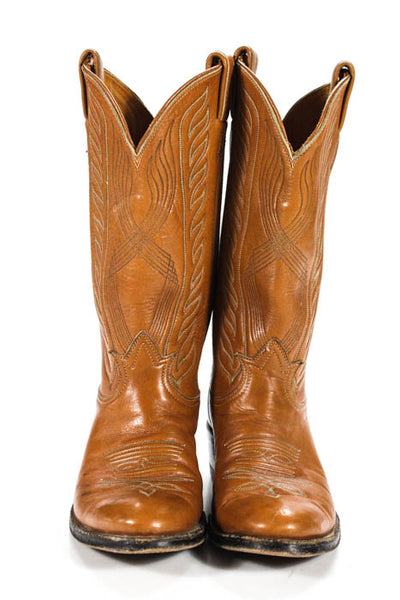 Tony Lama Light Brown Rounded Toe Pull On Closure Cowboy Boots Size