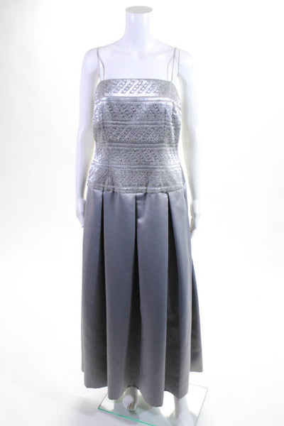 Azul by Liancarlo Silver Sheer Trim Strapless Full Length Gown Size 12