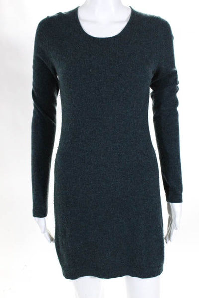 Theory Teal Blue Cashmere Crew Neck Long Sleeve Knit Sweater Dress Size Small