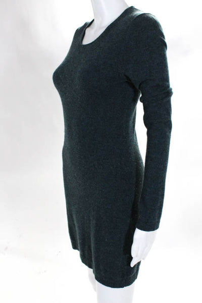 Theory Teal Blue Cashmere Crew Neck Long Sleeve Knit Sweater Dress Size Small