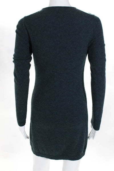 Theory Teal Blue Cashmere Crew Neck Long Sleeve Knit Sweater Dress Size Small