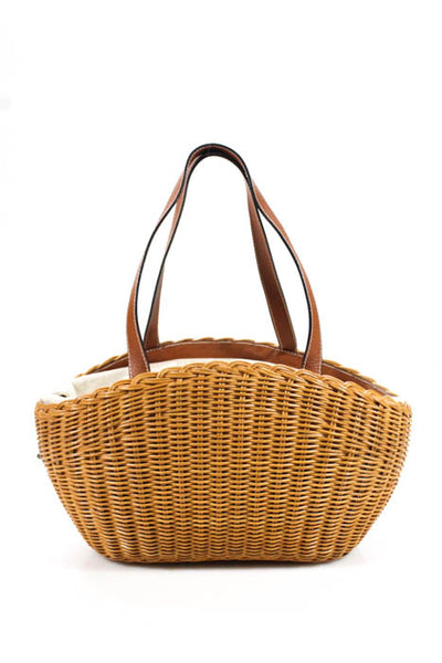Designer Brown Straw Drawstring Basket Medium Shoulder Handbag
