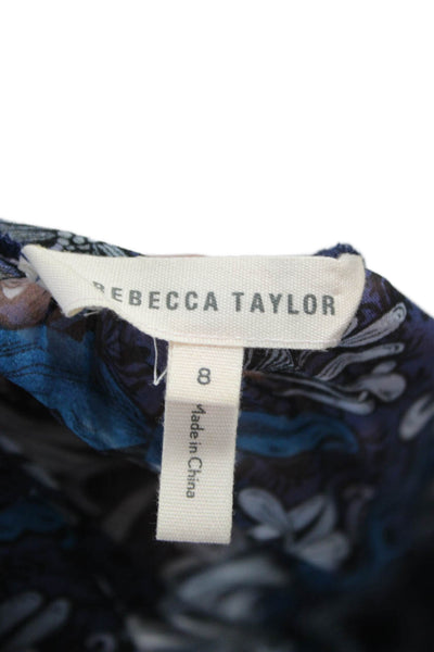 Rebecca Taylor Womens Trapeze Swing Silk Blue Long Sleeve Dress Size 8