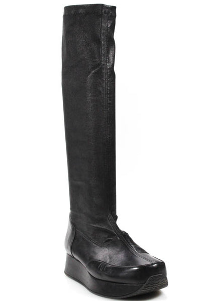 Stephane Kelian Black Leather Platform Stretch Boots Size 8