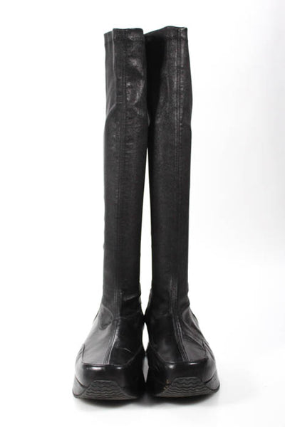 Stephane Kelian Black Leather Platform Stretch Boots Size 8