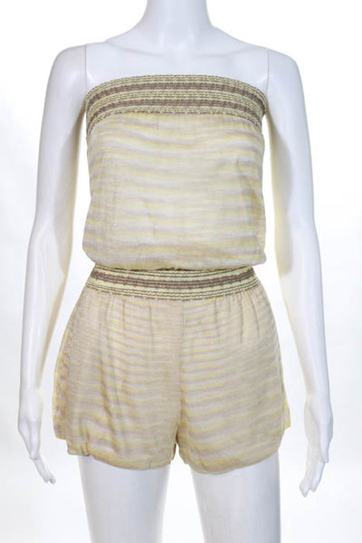 Missoni Mare Yellow Brown Striped Strapless Wide Leg Classic Rise Romper Size 42
