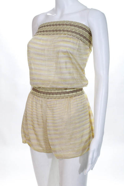 Missoni Mare Yellow Brown Striped Strapless Wide Leg Classic Rise Romper Size 42