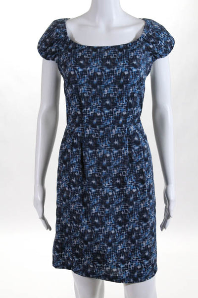 Collective Concepts Blue Printed Scoop Neck Cap Sleeve Sheath Dress Size Large