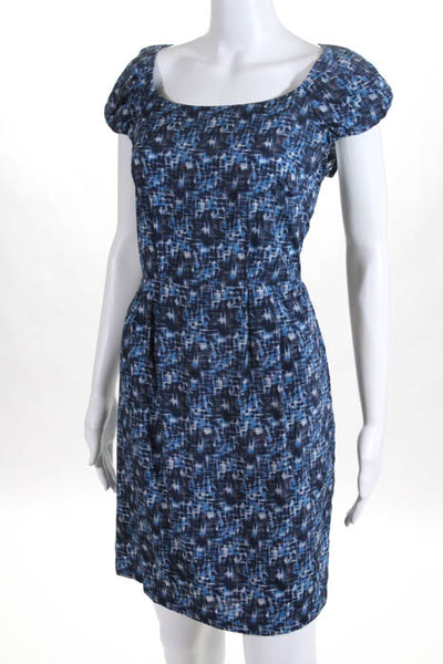 Collective Concepts Blue Printed Scoop Neck Cap Sleeve Sheath Dress Size Large