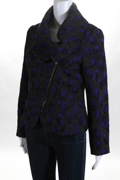 J Envie Grey Leaf Print Asymmetrical Jacket Size 6