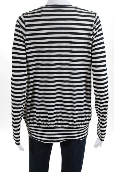 By Malene Birger Black White Stretch Striped V Neck Knit Top Size Small