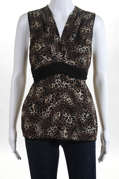 BCBGMAXAZRIA Brown Silk Animal Print V Neck Sleeveless Blouse Size Extra Small