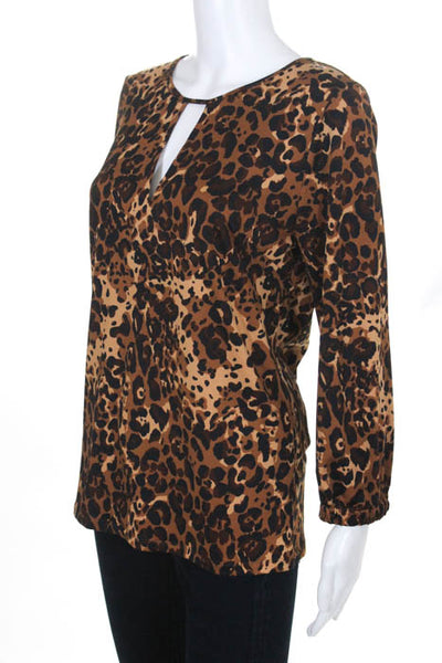 Julie Brown Brown Cheetah Print Long Sleeve Stretch Blouse Top Size Medium