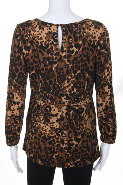 Julie Brown Brown Cheetah Print Long Sleeve Stretch Blouse Top Size Medium