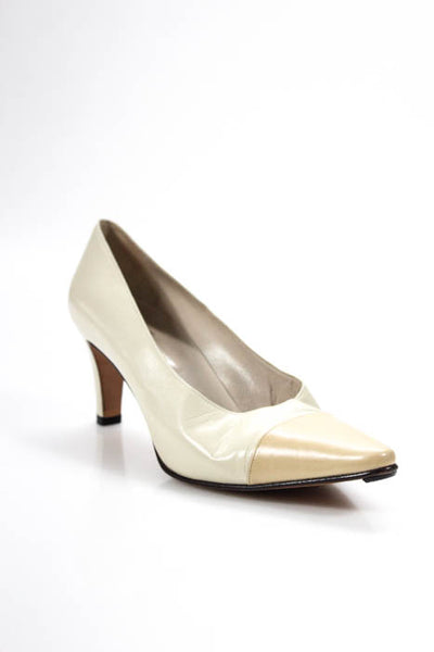 Chanel Ivory Leather Pointed Toe Pump Shoe Size 40 10