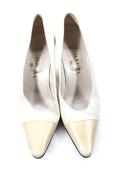 Chanel Ivory Leather Pointed Toe Pump Shoe Size 40 10
