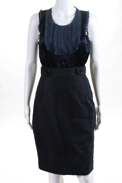 Development Navy Blue Silk Blend Ruffled Bust Sheath Dress Size 4