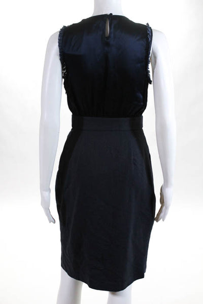 Development Navy Blue Silk Blend Ruffled Bust Sheath Dress Size 4