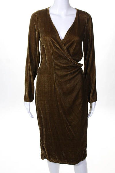 Free People CP Shades Tan Brown Velour Long Sleeve Wrap Dress Size Small