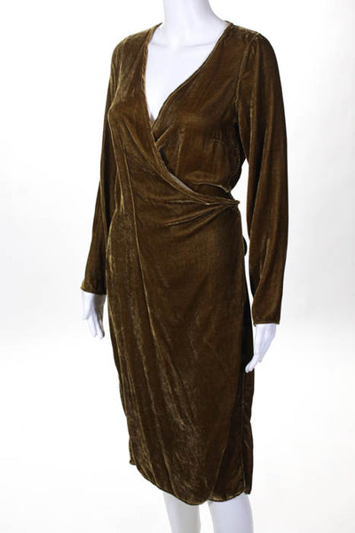 Free People CP Shades Tan Brown Velour Long Sleeve Wrap Dress Size Small