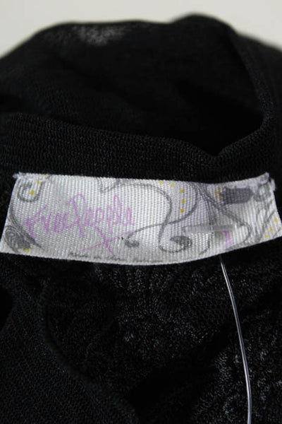 Free People Black Sheer Floral Embroidered Long Sleeve Top Size Small