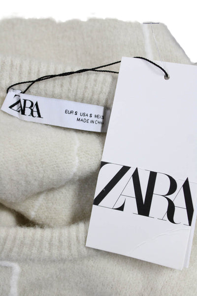Zara Women Pullover Sweater Beige Crew Neck Acrylic Long Sleeve Size S