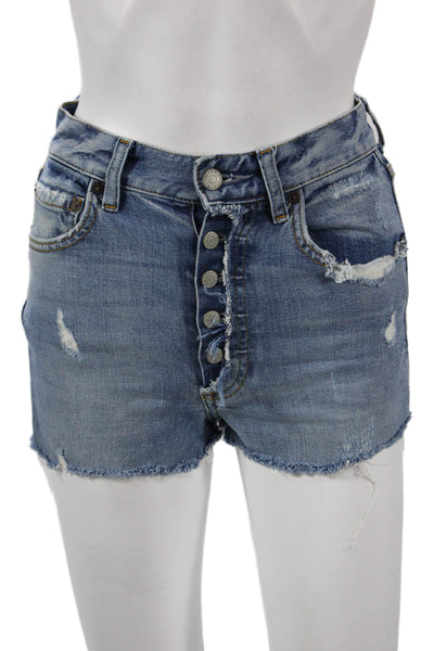 Boyish Womens Cut-Off Shorts Blue Cotton Blend Button Size 24