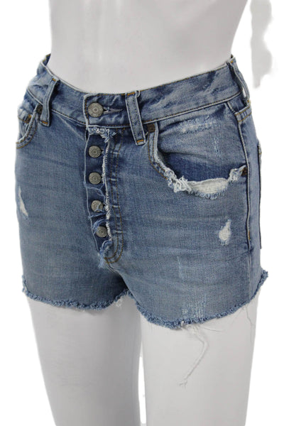 Boyish Womens Cut-Off Shorts Blue Cotton Blend Button Size 24